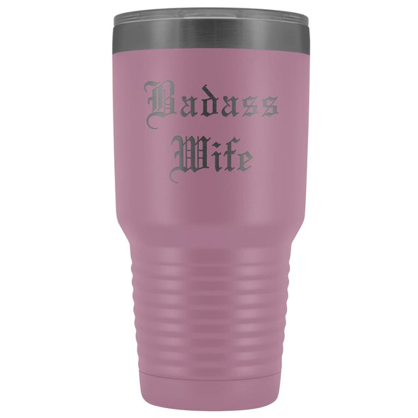 Unique Wife Gift: Personalized Old English Badass Wife Birthday Christmas Anniversary Insulated Tumbler 30 oz $38.95 | Light Purple Tumblers