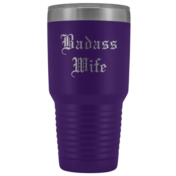 Unique Wife Gift: Personalized Old English Badass Wife Birthday Christmas Anniversary Insulated Tumbler 30 oz $38.95 | Purple Tumblers