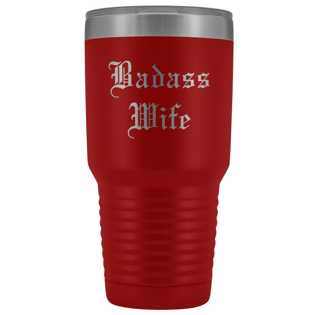 Unique Wife Gift: Personalized Old English "Badass Wife" Birthday Christmas Anniversary Insulated Tumbler 30 oz — photo 12