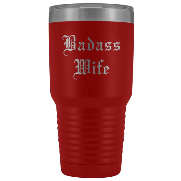 Unique Wife Gift: Personalized Old English Badass Wife Birthday Christmas Anniversary Insulated Tumbler 30 oz $38.95 | Red Tumblers