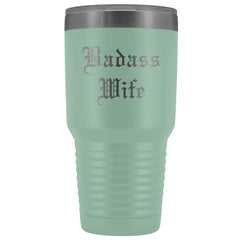 Load image into Gallery viewer, Unique Wife Gift: Personalized Old English &amp;quot;Badass Wife&amp;quot; Birthday Christmas Anniversary Insulated Tumbler 30 oz