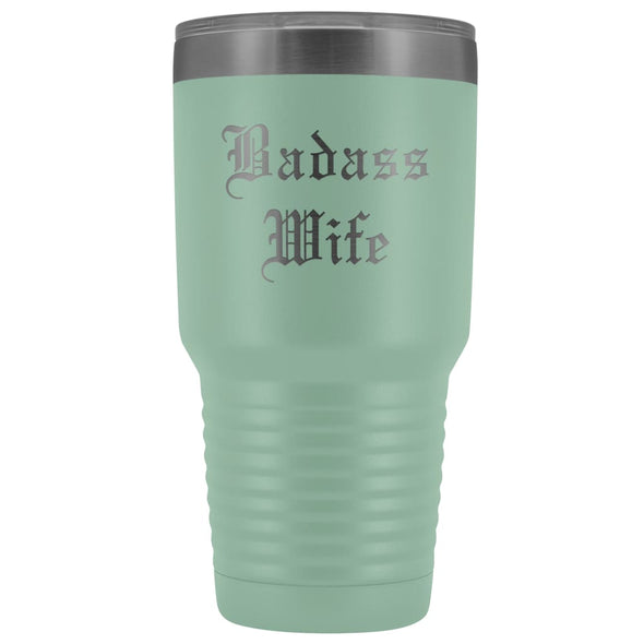 Unique Wife Gift: Personalized Old English Badass Wife Birthday Christmas Anniversary Insulated Tumbler 30 oz $38.95 | Teal Tumblers
