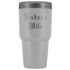 Load image into Gallery viewer, Unique Wife Gift: Personalized Old English &amp;quot;Badass Wife&amp;quot; Birthday Christmas Anniversary Insulated Tumbler 30 oz