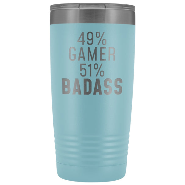 Video Gaming Gift: 49% Gamer 51% Badass Insulated Tumbler 20oz $29.99 | Light Blue Tumblers