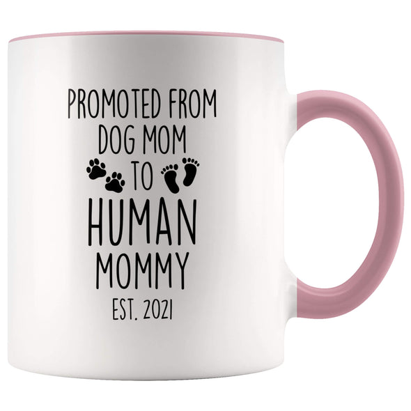 New Mom Gift Promoted From Dog Mom To Human Mommy Est. 2021 Coffee Mug Tea Cup